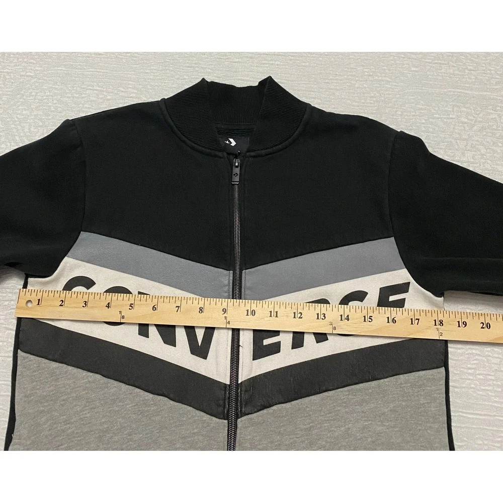Kids Converse Track Jacket‎ Large 12-13 Years Black Gray Zip Up Color Block Logo